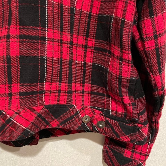 Torrid Size 0 red and black plaid button up jacket with white Sherpa col… - Picture 6 of 7